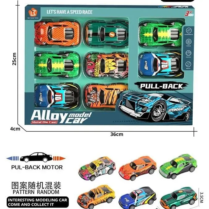 Coffret de 8 Voitures Miniatures en Métal – Modèles Aléatoires | Pull-Back – Image 2