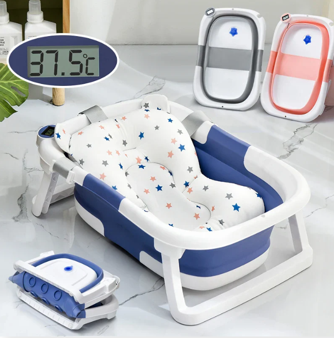Baignoire Bébé Pliable avec Coussin Ergonomique