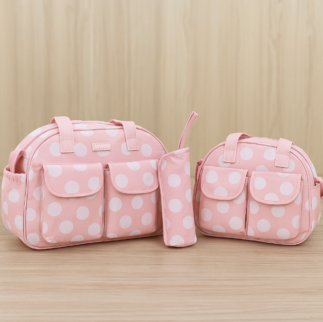 Set de sacs à langer 3 pièces – Rose à pois blancs