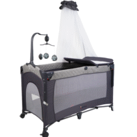 Lit Parc Cododo Multifonction – Pliable avec Table à Langer et Mobile Musical gris