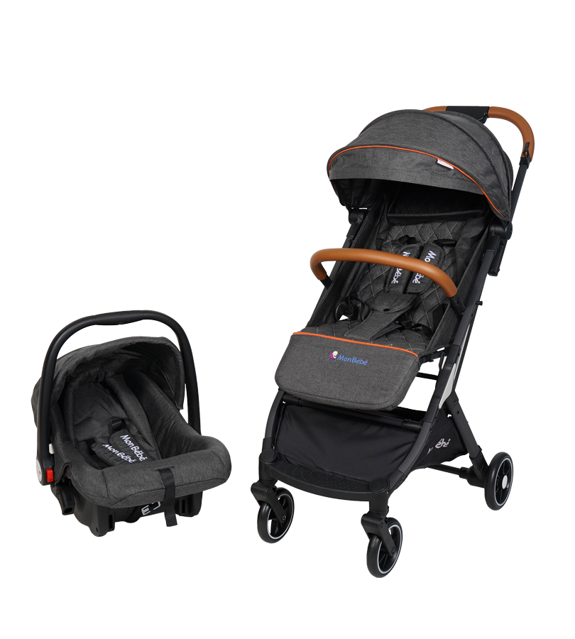Pack Poussette + Siège Auto MonBébé – Modèle Travel System (Gris Foncé)