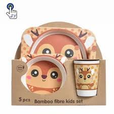 Set de Vaisselle Enfant en Fibre de Bambou – 5 Pièces – Image 2
