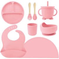 Ensemble Repas Silicone Bébé, silicone alimentaire sans BPA (Rose)