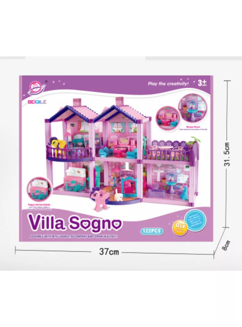 Grande Maison de Poupée "Villa Sogno" DIY – Château de Princesse Violet avec Figurines Poneys & Mobilier Inclus – 122 Pièces – 3 Ans + – Image 2