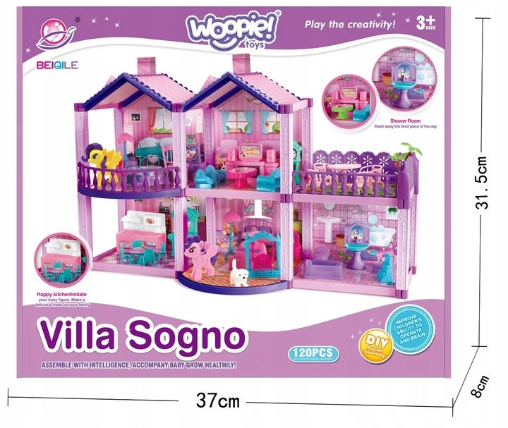 Grande Maison de Poupée "Villa Sogno" DIY – Château de Princesse Violet avec Figurines Poneys & Mobilier Inclus – 122 Pièces – 3 Ans + – Image 3