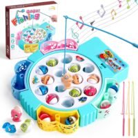 Jeu de Pêche Jeux de Société Musical Magnétique Poisson Jouets avec 4 Cannes à Pêche pour Les Enfants 3 4 5 Ans (Couleur Aléatoire)