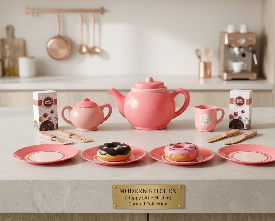 Set de Cuisine et Service à Thé Moderne Pour Enfants – Jouet d'Imitation Rose avec Pâtisseries & Accessoires – 3 Ans + – Image 3