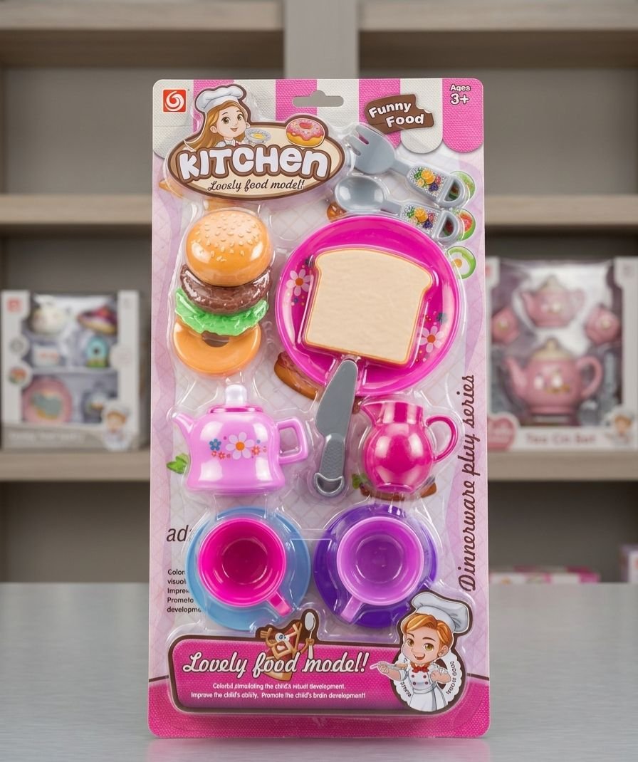 Set de Dîner et Goûter "Dinnerware Play Series" – Service à Thé Rose avec Hamburger À Assembler et Accessoires – 3 Ans +