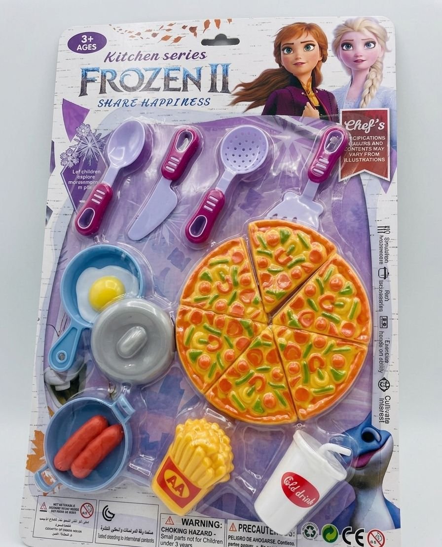 Set de Cuisine Jouet Pour Enfants – Thème La Reine des Neiges 2 (Frozen II) – Pizza à Découper & Accessoires de Restauration Rapide