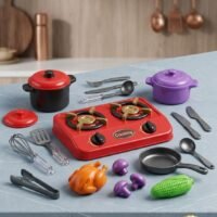 Mini Set de Cuisine Jouet pour Enfants – Réchaud de Cuisson Rouge avec Marmites, Poulet Rôti et Accessoires de Chef – Édition Premium