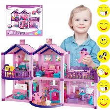 Grande Maison de Poupée "Villa Sogno" DIY – Château de Princesse Violet avec Figurines Poneys & Mobilier Inclus – 122 Pièces – 3 Ans + – Image 7