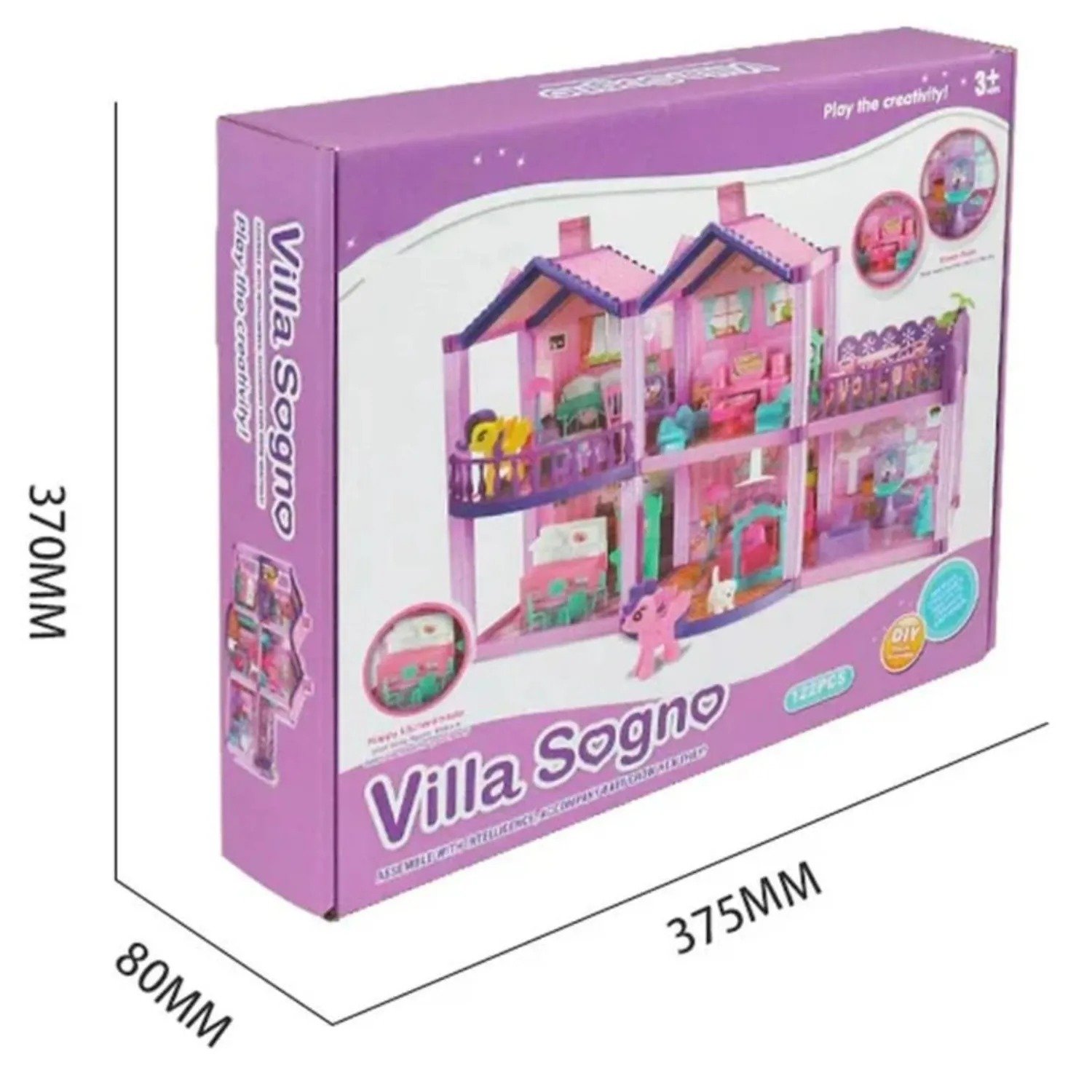 Grande Maison de Poupée "Villa Sogno" DIY – Château de Princesse Violet avec Figurines Poneys & Mobilier Inclus – 122 Pièces – 3 Ans + – Image 8