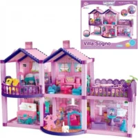 Grande Maison de Poupée "Villa Sogno" DIY – Château de Princesse Violet avec Figurines Poneys & Mobilier Inclus – 122 Pièces – 3 Ans +